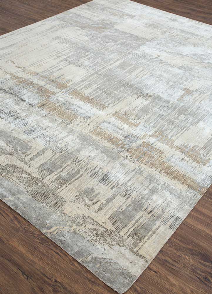 unstring by kavi ivory wool and bamboo silk Hand Knotted Rug - FloorShot