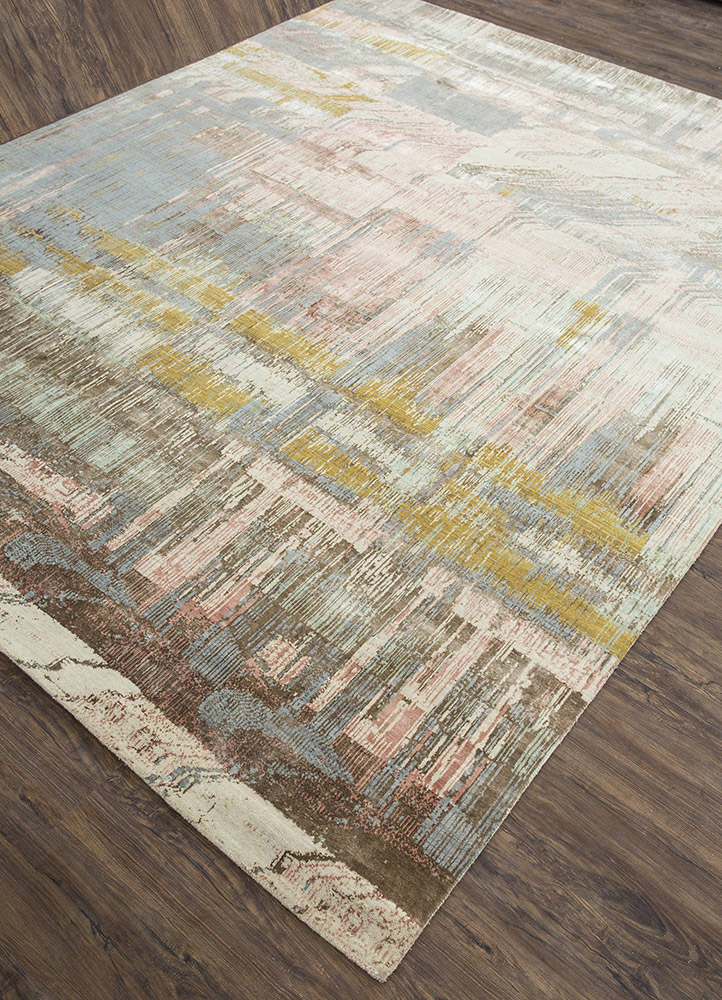 unstring by kavi beige and brown wool and bamboo silk Hand Knotted Rug - FloorShot