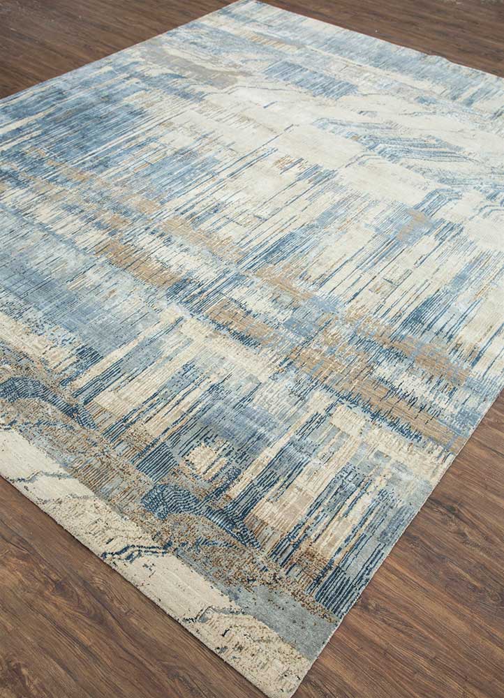 unstring by kavi beige and brown wool and bamboo silk Hand Knotted Rug - FloorShot