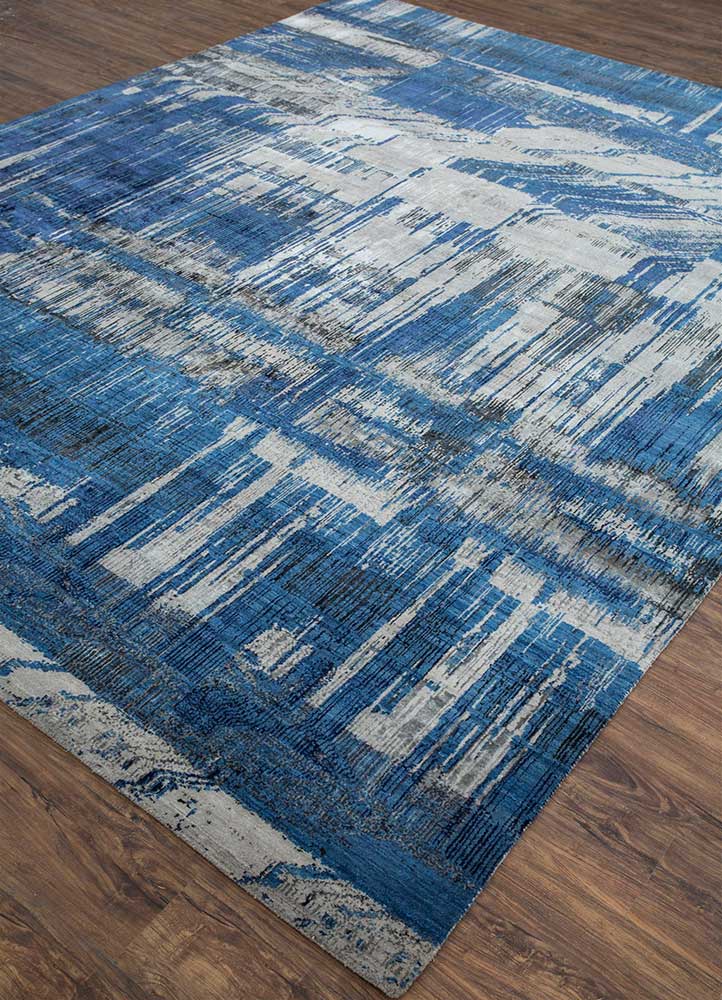 unstring by kavi blue wool and bamboo silk Hand Knotted Rug - FloorShot