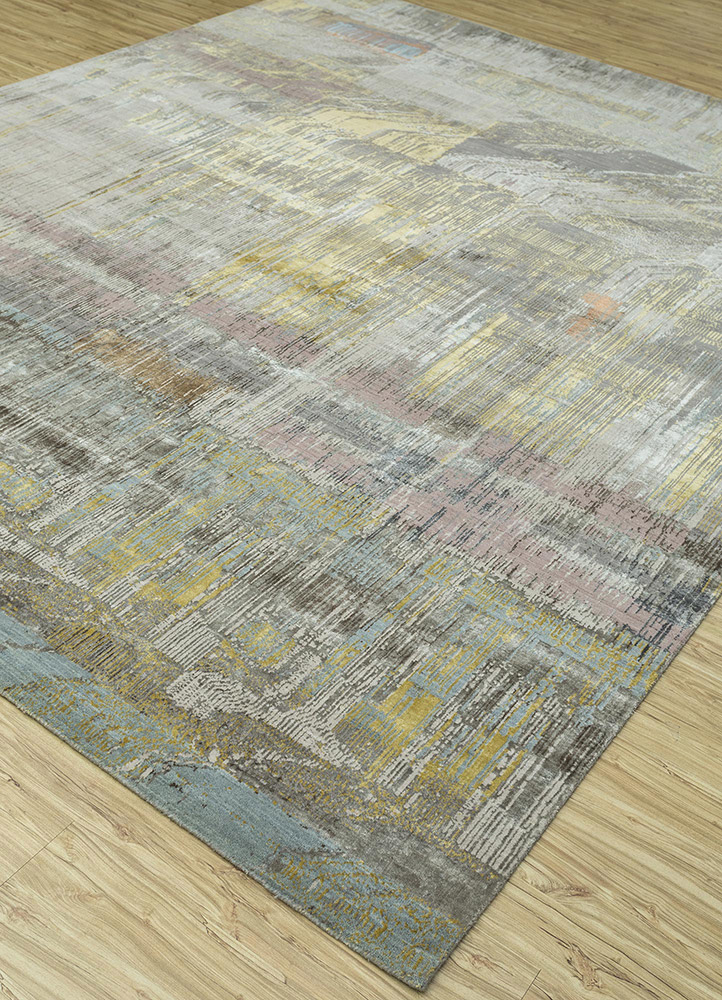 unstring by kavi grey and black wool and bamboo silk Hand Knotted Rug - FloorShot unstring by kavi grey and black wool and bamboo silk Hand Knotted Rug - FloorShot