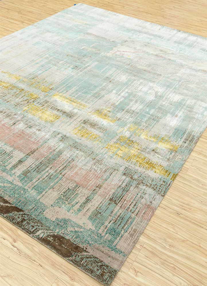 unstring by kavi green wool and bamboo silk Hand Knotted Rug - FloorShot