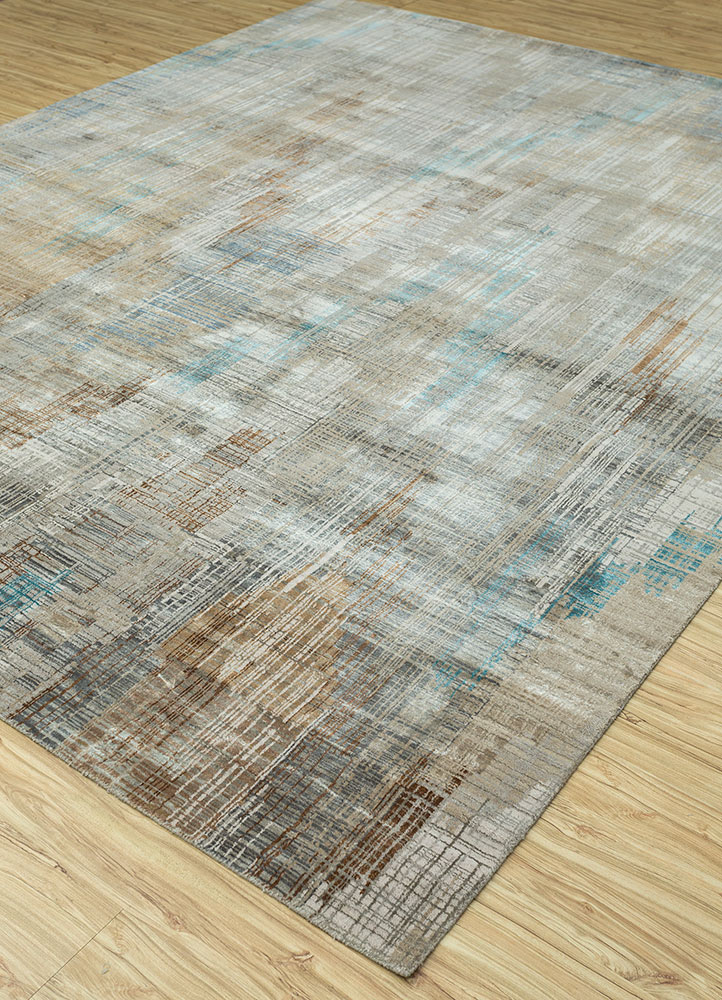 unstring by kavi beige and brown wool and bamboo silk Hand Knotted Rug - FloorShot