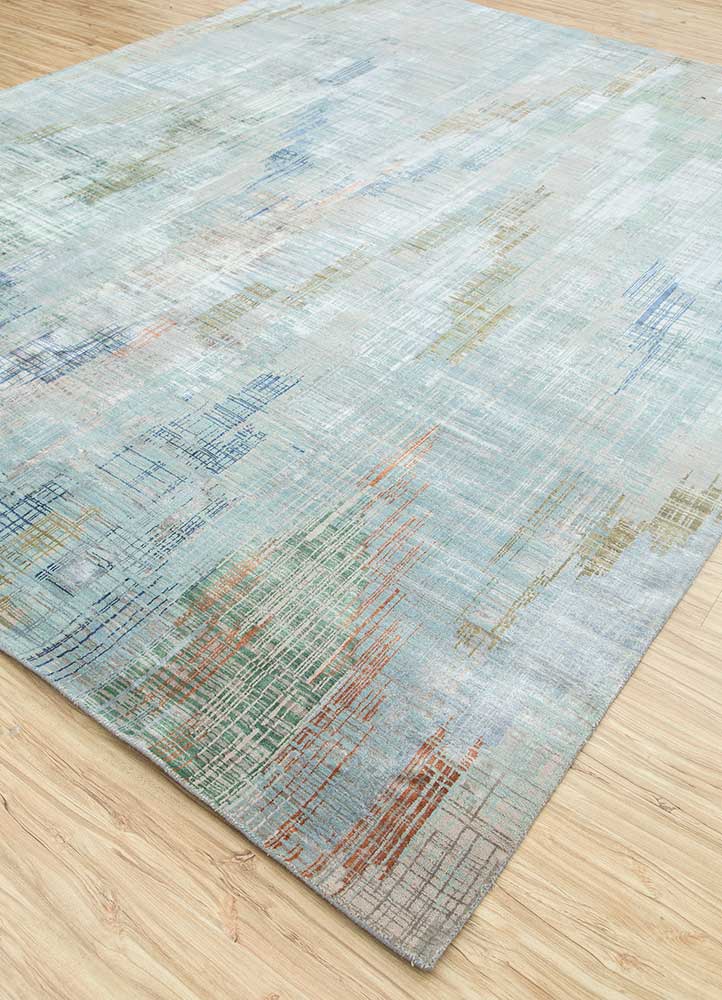 unstring by kavi blue wool and bamboo silk Hand Knotted Rug - FloorShot