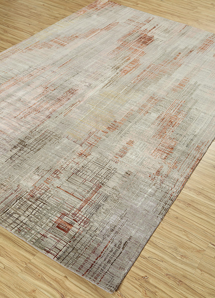 unstring by kavi beige and brown wool and bamboo silk Hand Knotted Rug - FloorShot