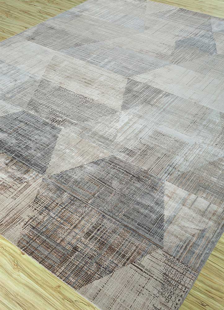 unstring by kavi grey and black wool and bamboo silk Hand Knotted Rug - FloorShot