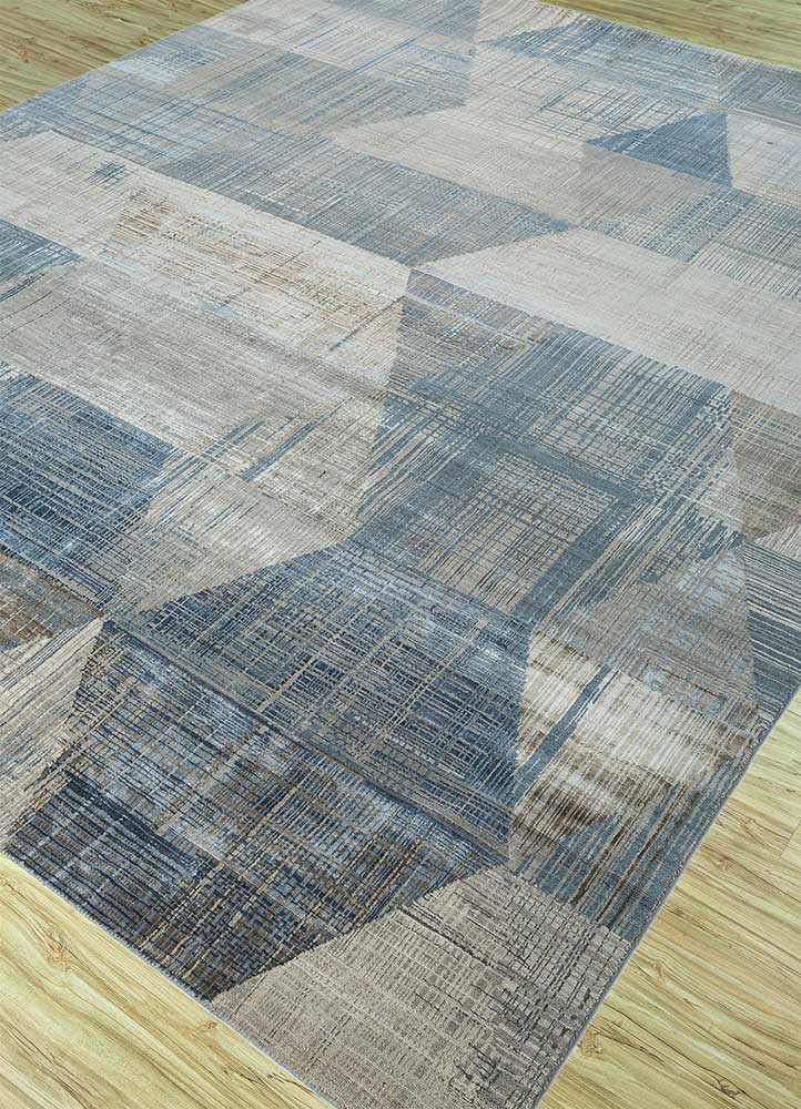 unstring by kavi blue wool and bamboo silk Hand Knotted Rug - FloorShot