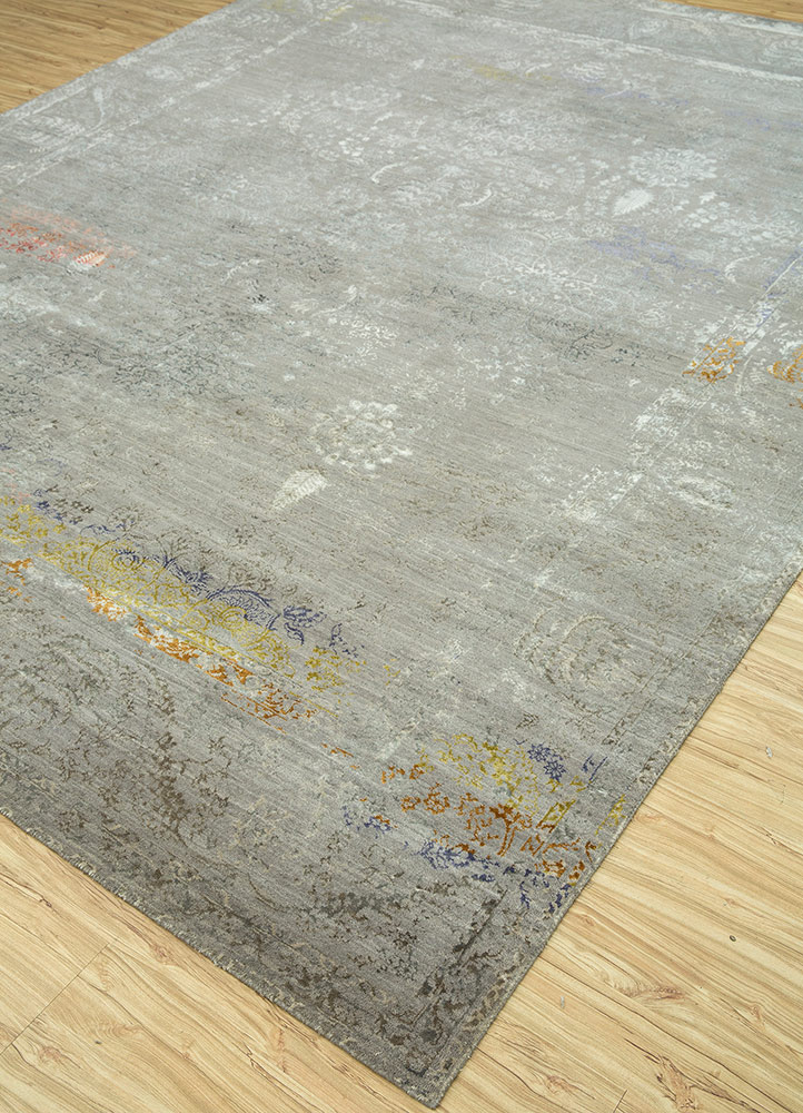 far east grey and black wool and bamboo silk Hand Knotted Rug - FloorShot