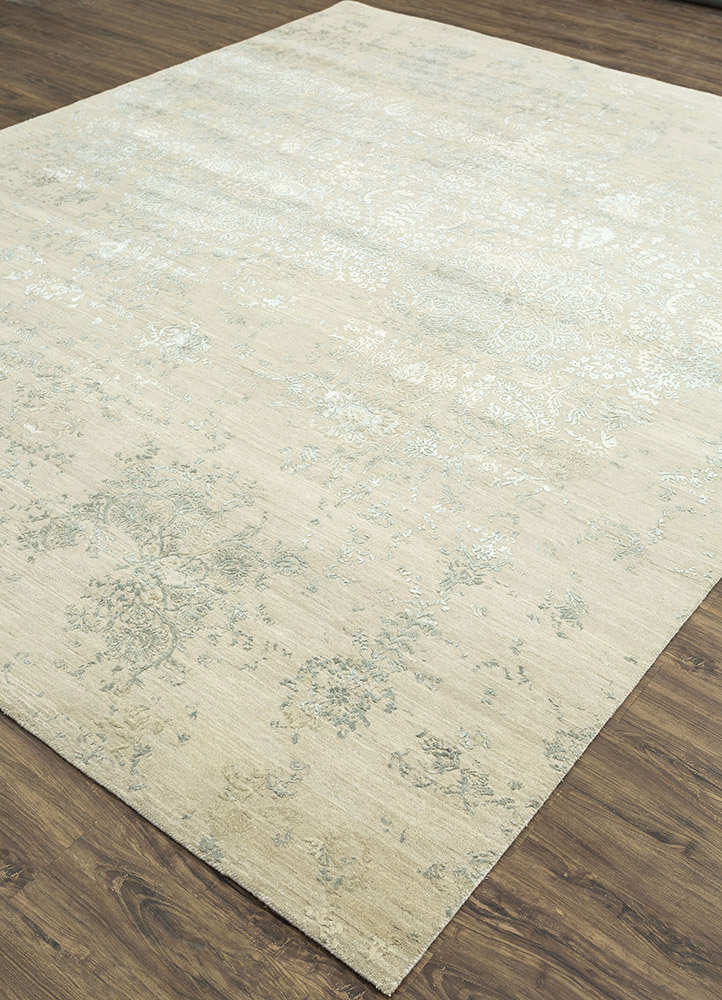 far east ivory wool and bamboo silk Hand Knotted Rug - FloorShot