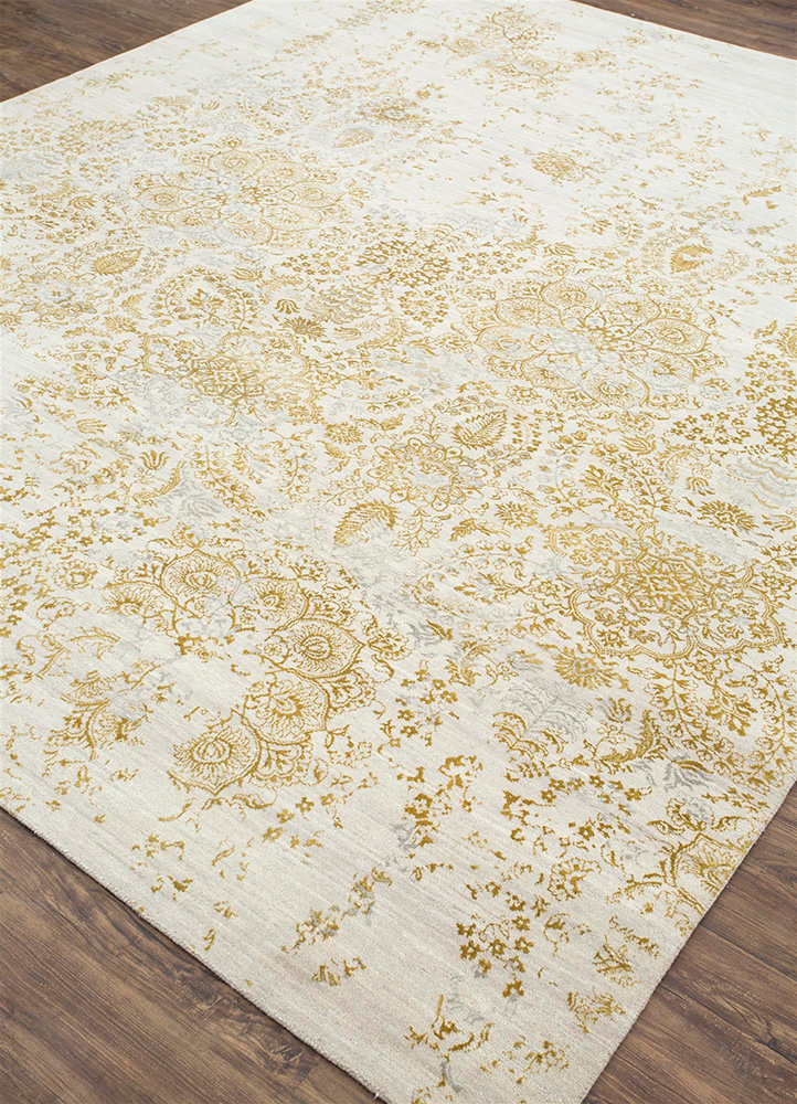 far east ivory wool and bamboo silk Hand Knotted Rug - FloorShot