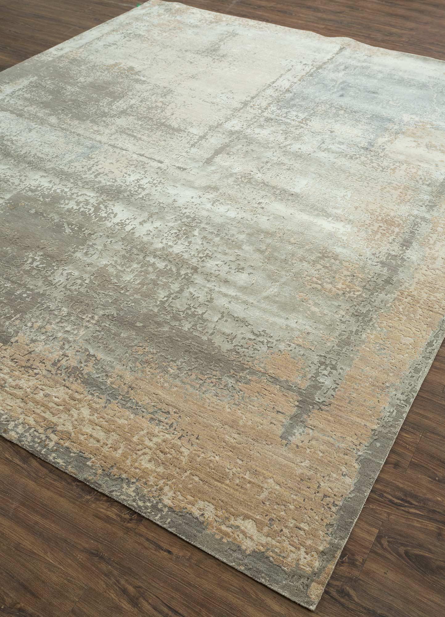 tattvam beige and brown wool and bamboo silk Hand Knotted Rug - FloorShot