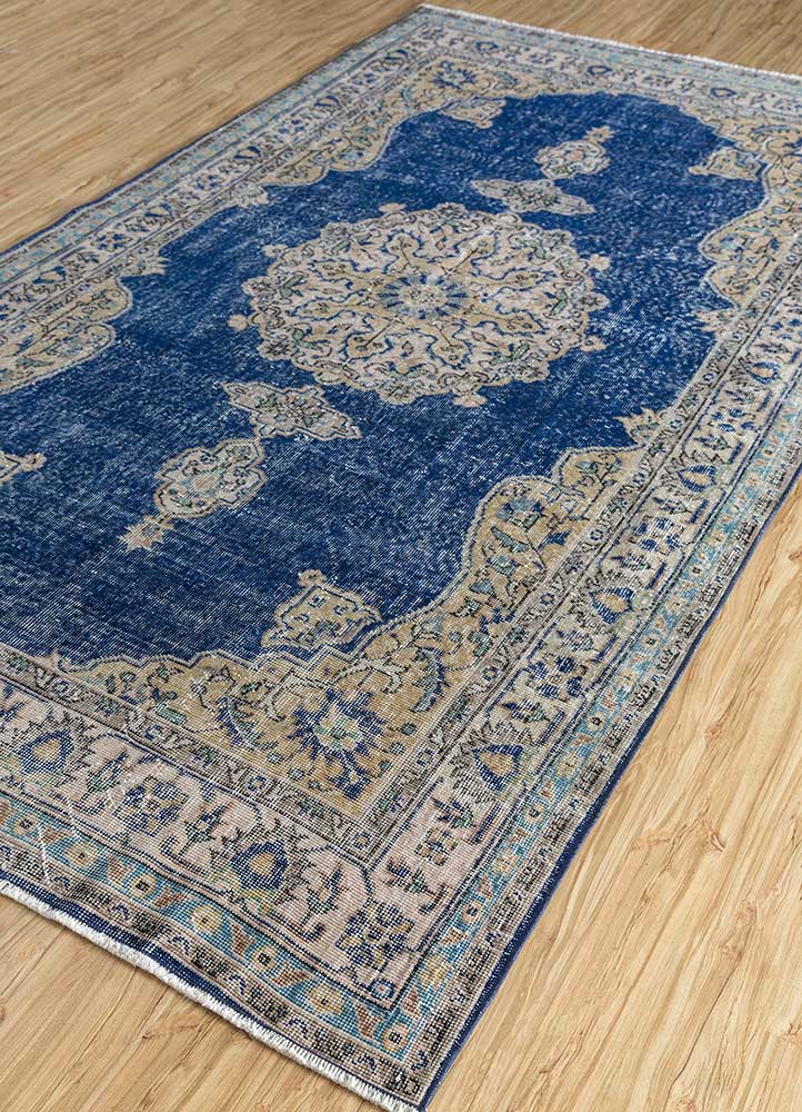 vintage blue wool Hand Knotted Rug - FloorShot