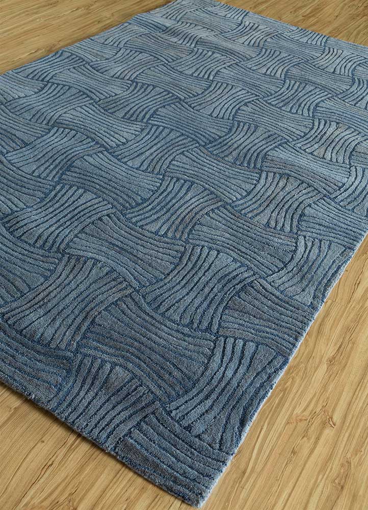 pathways blue wool Hand Tufted Rug - FloorShot
