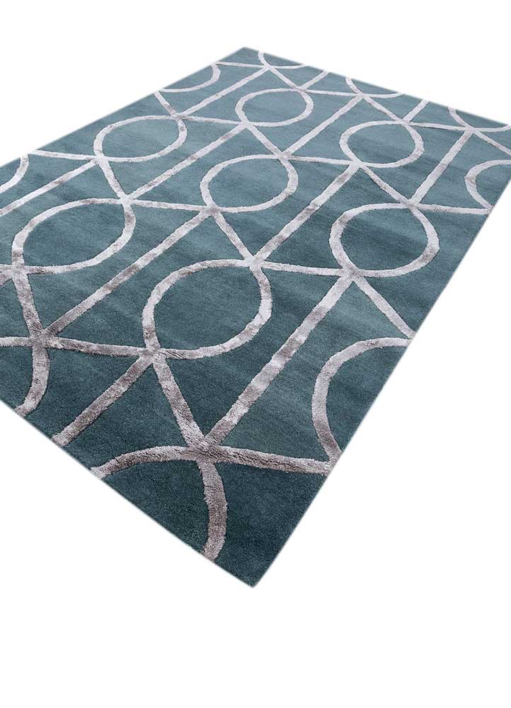 contour blue wool and viscose Hand Tufted Rug - FloorShot