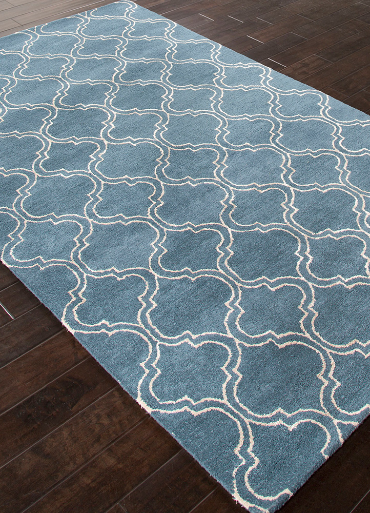 contour blue wool and viscose Hand Tufted Rug - FloorShot