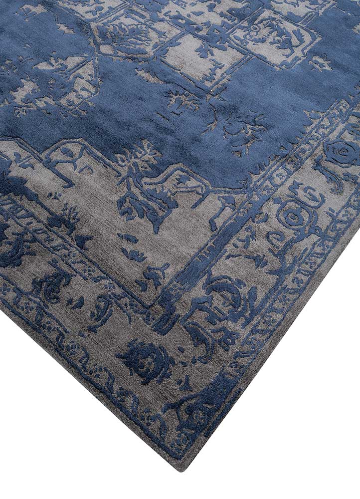 mythos blue wool and viscose Hand Tufted Rug - FloorShot