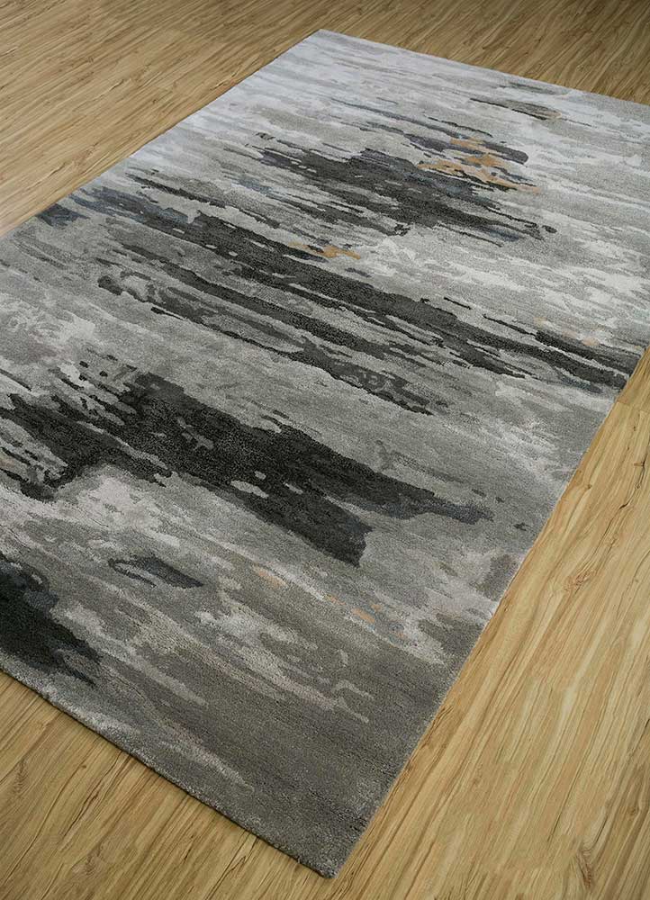 genesis grey and black wool and viscose Hand Tufted Rug - FloorShot