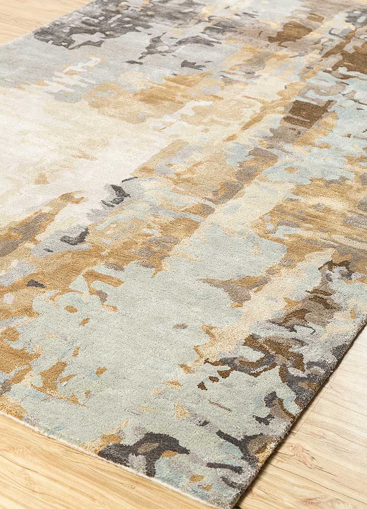 genesis beige and brown wool and viscose Hand Tufted Rug - FloorShot