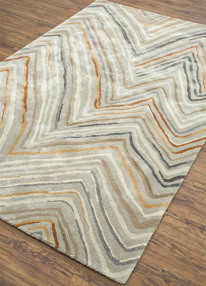 genesis beige and brown wool and viscose Hand Tufted Rug - FloorShot