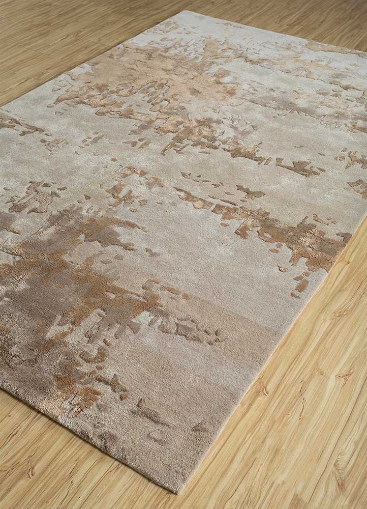 genesis beige and brown wool and viscose Hand Tufted Rug - FloorShot
