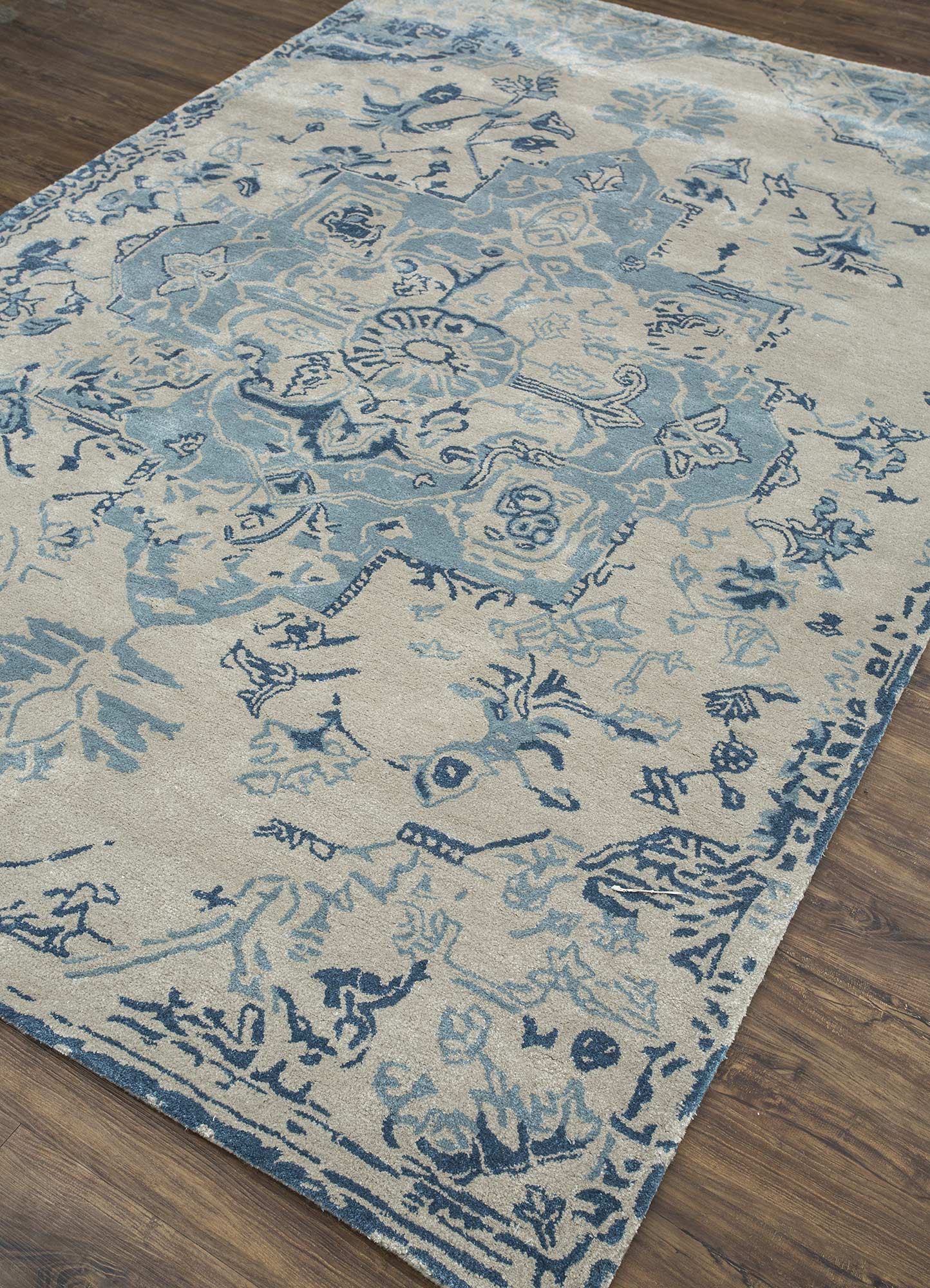 mythos blue wool and viscose Hand Tufted Rug - FloorShot