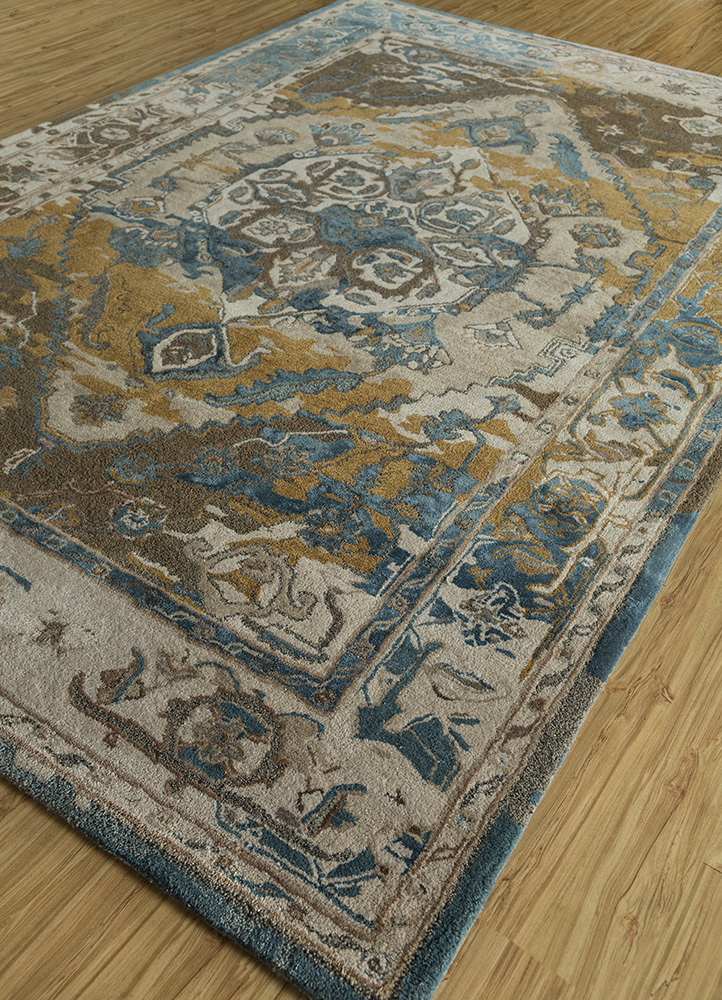 mythos beige and brown wool and viscose Hand Tufted Rug - FloorShot