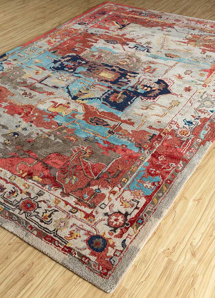 mythos red and orange wool and viscose Hand Tufted Rug - FloorShot