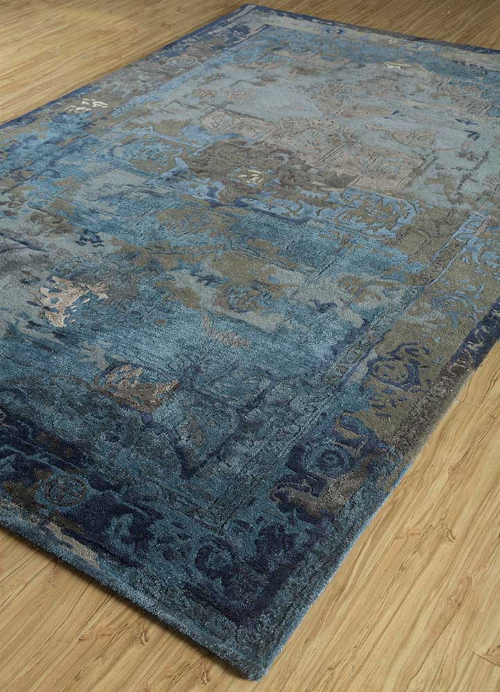 mythos blue wool and viscose Hand Tufted Rug - FloorShot