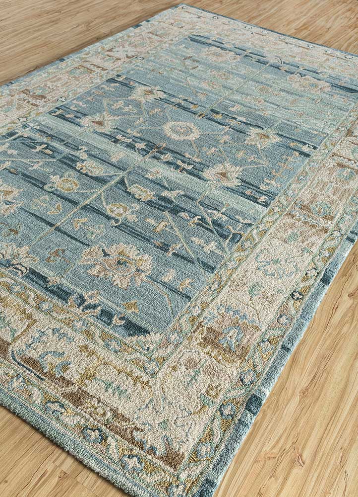 mythos blue wool Hand Tufted Rug - FloorShot