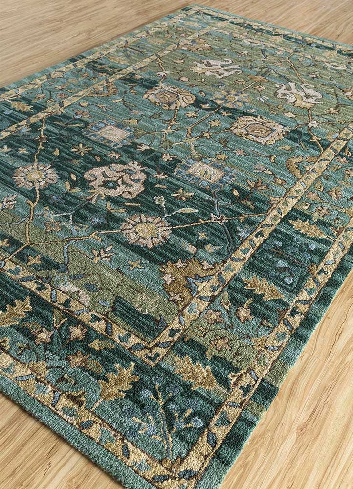 mythos green wool Hand Tufted Rug - FloorShot