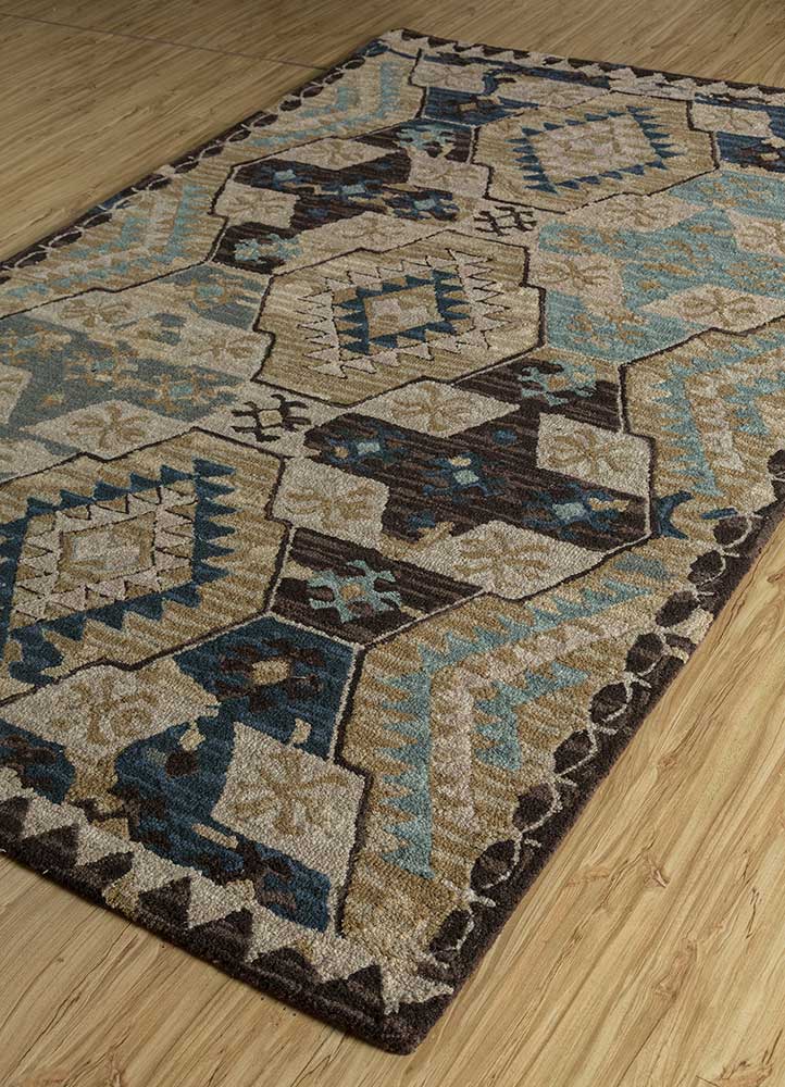 mythos beige and brown wool Hand Tufted Rug - FloorShot