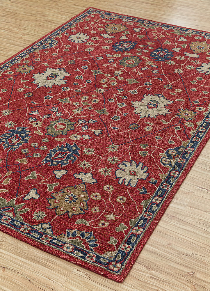 kasbah red and orange wool Hand Tufted Rug - FloorShot