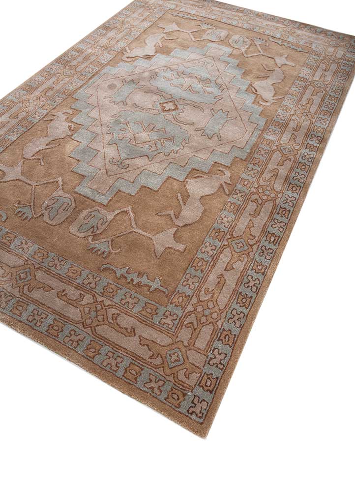 mythos beige and brown wool and viscose Hand Tufted Rug - FloorShot