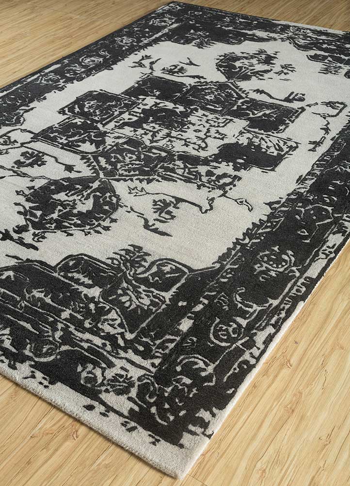 mythos grey and black wool and viscose Hand Tufted Rug - FloorShot