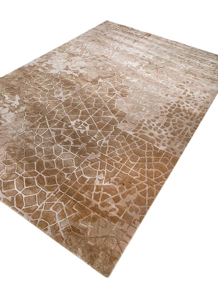 mythos beige and brown wool and viscose Hand Tufted Rug - FloorShot