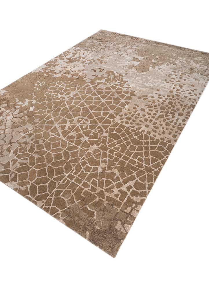 mythos beige and brown wool and viscose Hand Tufted Rug - FloorShot