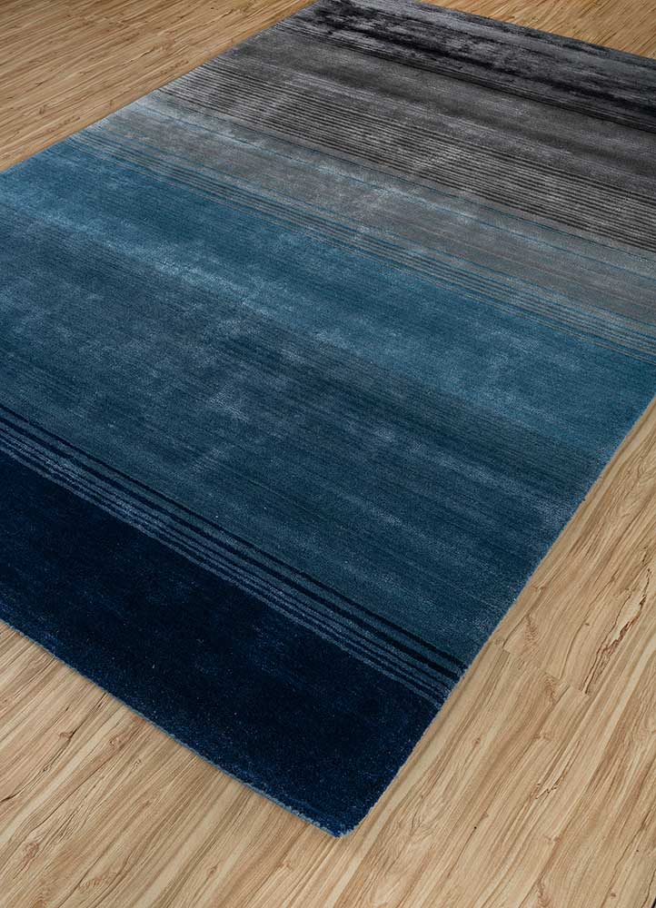 white noise blue wool and viscose Hand Tufted Rug - FloorShot