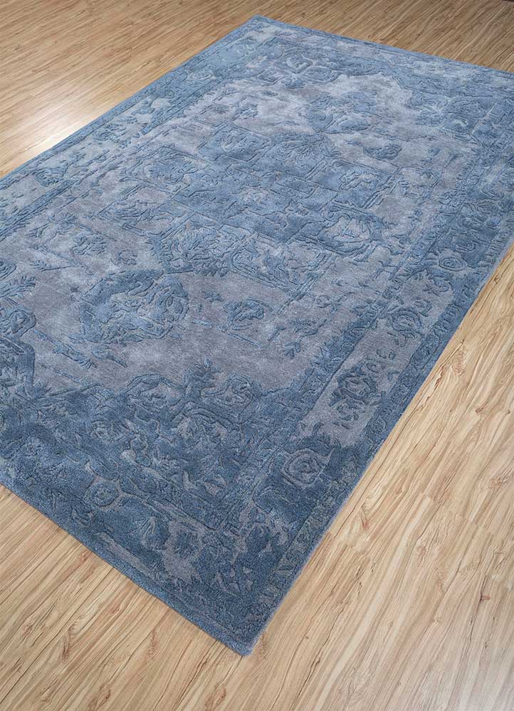 mythos blue wool and viscose Hand Tufted Rug - FloorShot