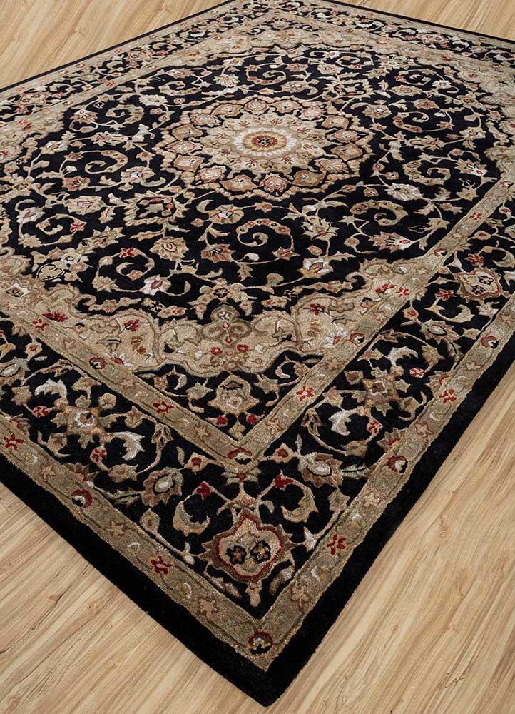 kasbah grey and black wool and viscose Hand Tufted Rug - FloorShot