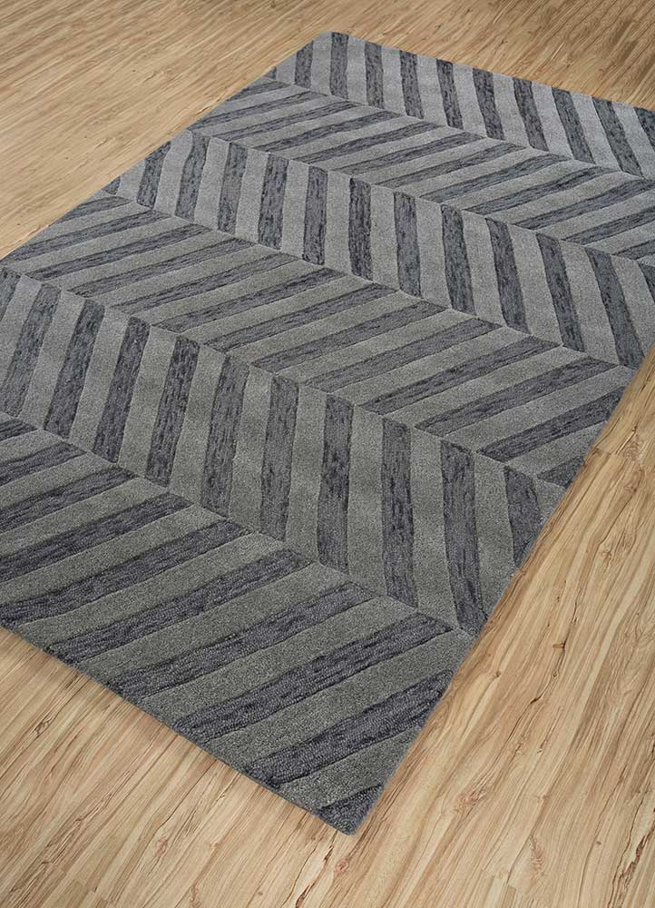 contour grey and black wool Hand Tufted Rug - FloorShot