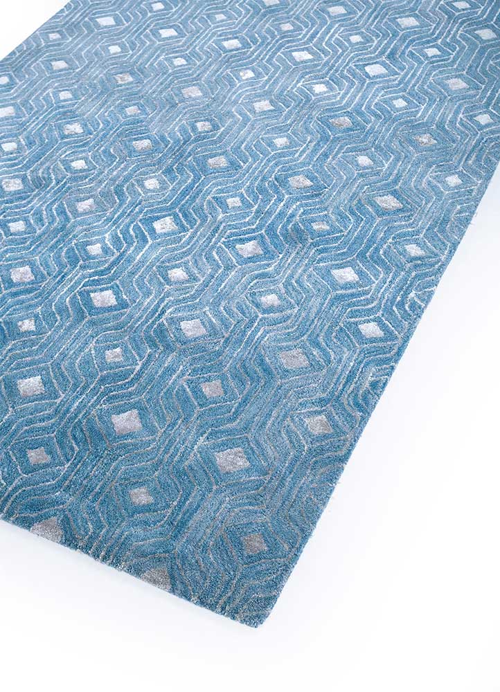 contour blue wool and viscose Hand Tufted Rug - FloorShot