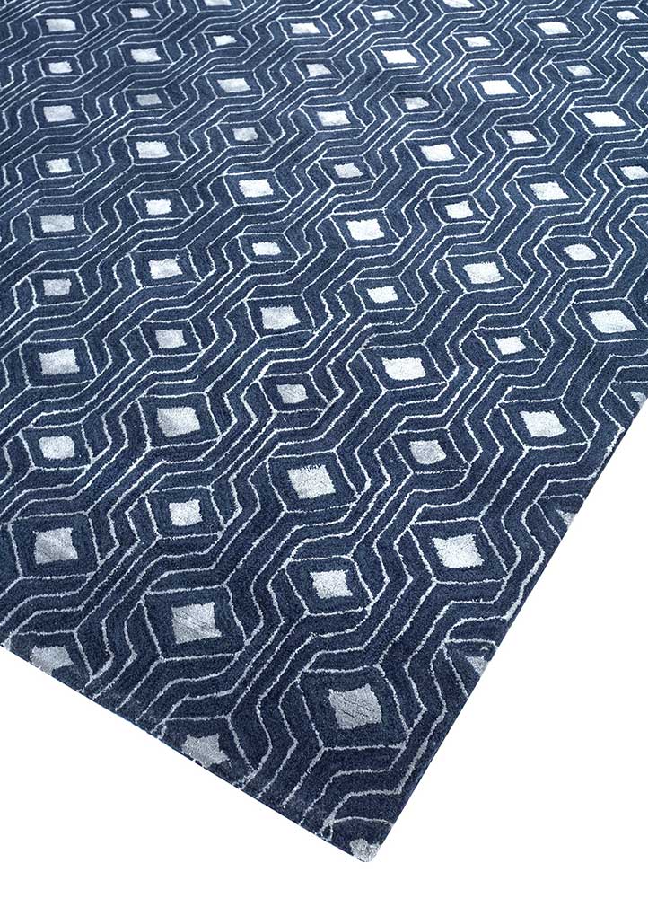 contour blue wool and viscose Hand Tufted Rug - FloorShot