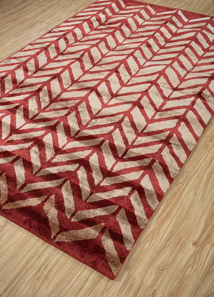 acar red and orange viscose Hand Tufted Rug - FloorShot
