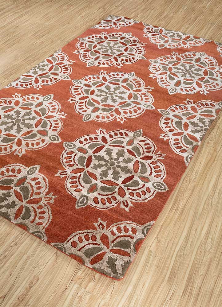 imara red and orange wool and viscose Hand Tufted Rug - FloorShot