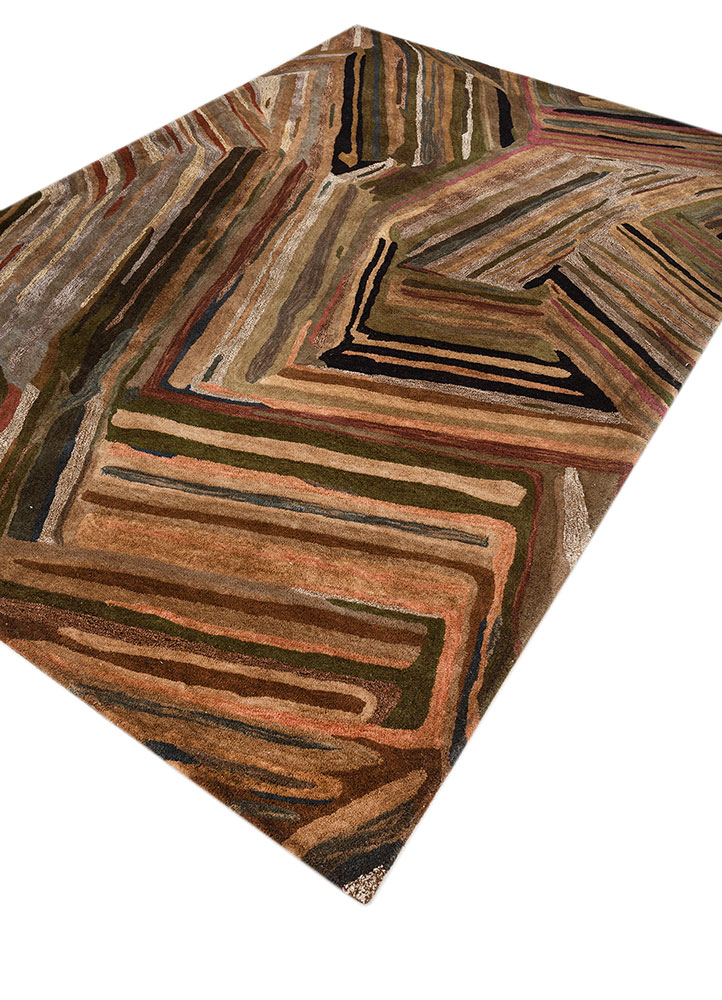 genesis beige and brown wool and viscose Hand Tufted Rug - FloorShot