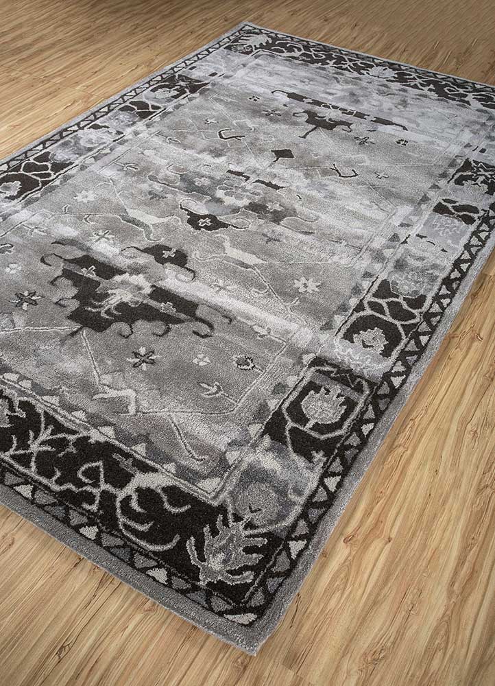 mythos grey and black wool and viscose Hand Tufted Rug - FloorShot