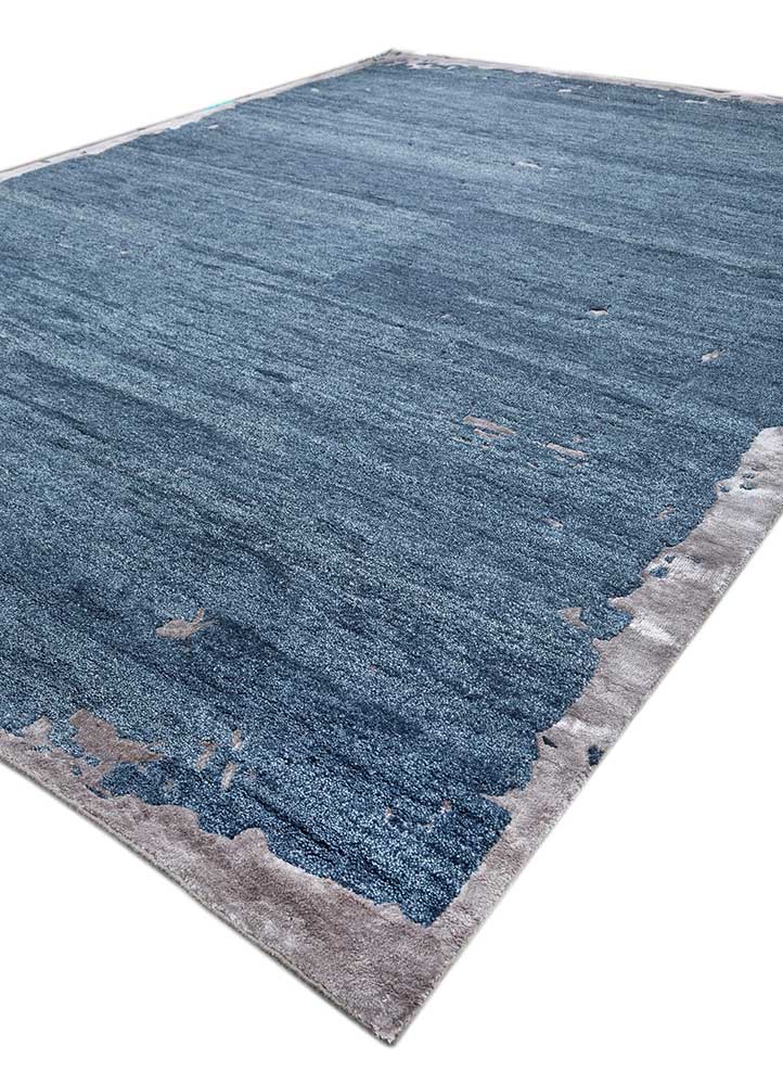 white noise blue wool and viscose Hand Tufted Rug - FloorShot