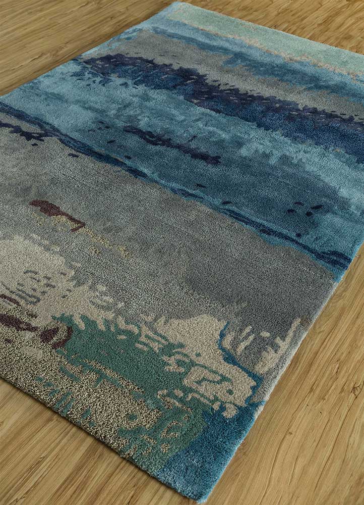 genesis blue wool and viscose Hand Tufted Rug - FloorShot