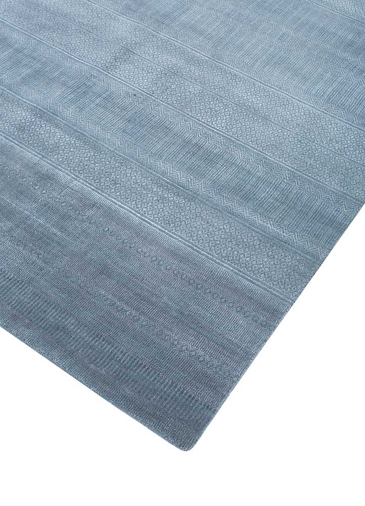 acar blue wool and bamboo silk Hand Loom Rug - FloorShot