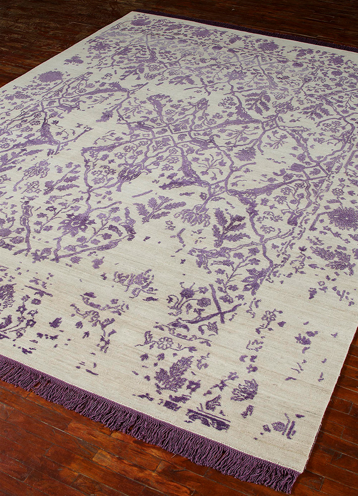 far east pink and purple wool and silk Hand Knotted Rug - FloorShot